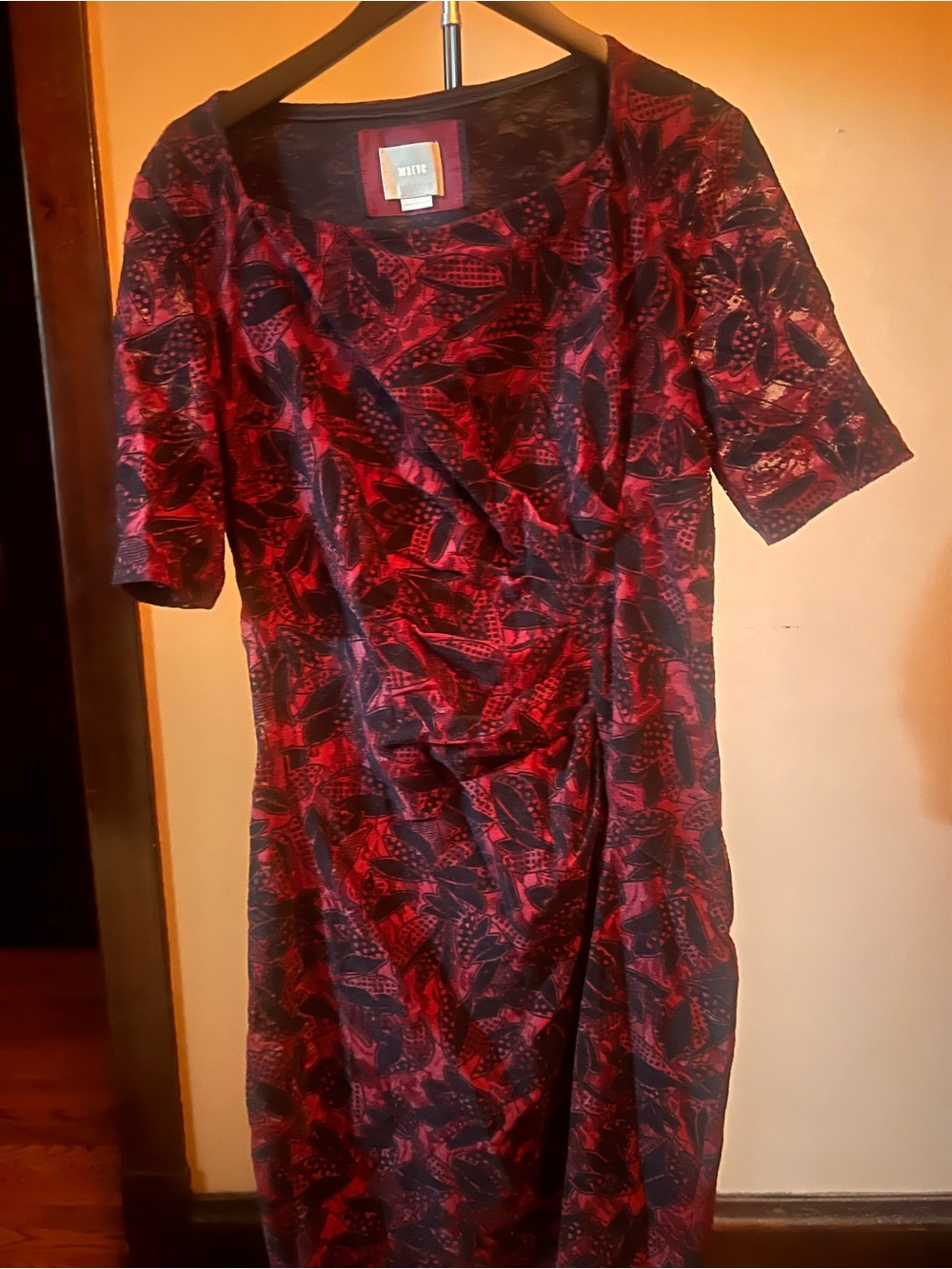 Maeve Red and Black Patterned Short-Sleeve Midi Dress